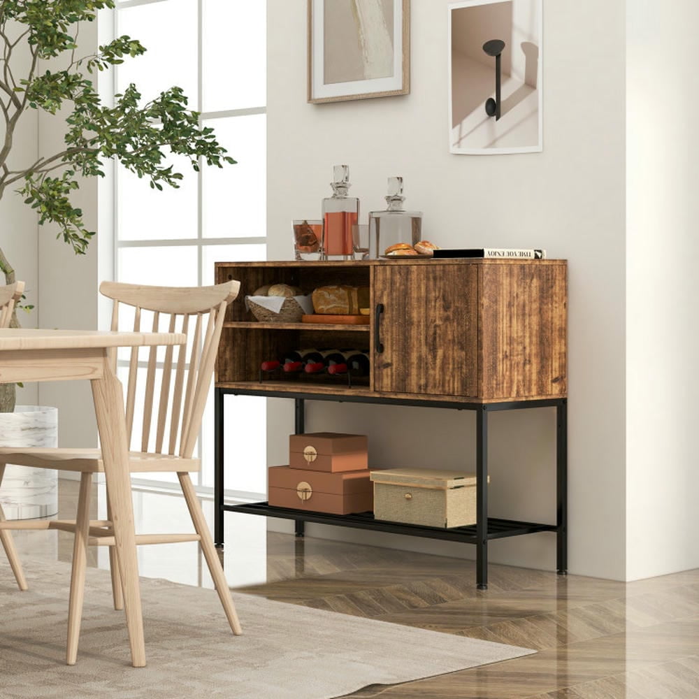 Spaco Coffee Bar Cabinet, Buffet Sideboard with Power Outlets and USB Ports, Cabinet for Indoor, Rustic Brown