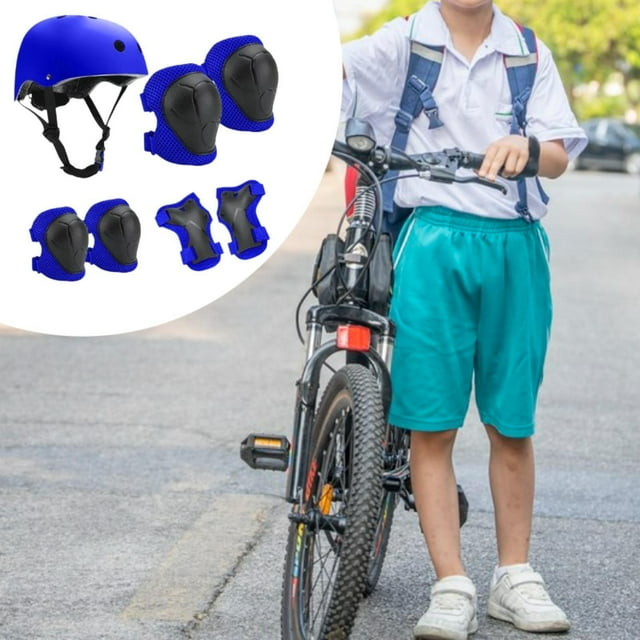 Conjunto de engranajes de protección de casco para bicicletas 7x para niños, almohadillas para el impacto del casco de skateboard, cómodas aletas de Azul