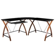 Flash Furniture Black Glass L-Shape Corner Computer Desk with Pull-Out Keyboard Tray