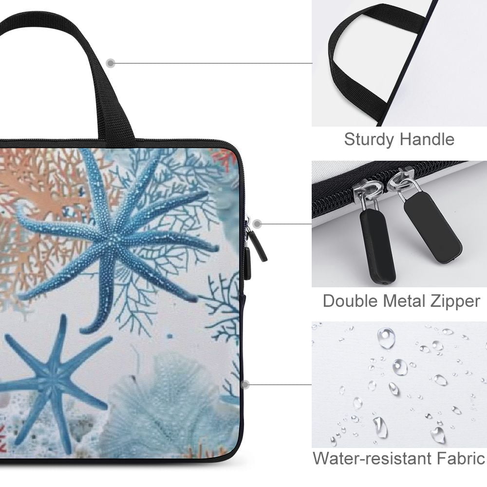 JRXY Starfish Coral Ocean Laptop Bag Diving Fabric Soft Carrying Travel Case Computer Protective Handle Case 12inch