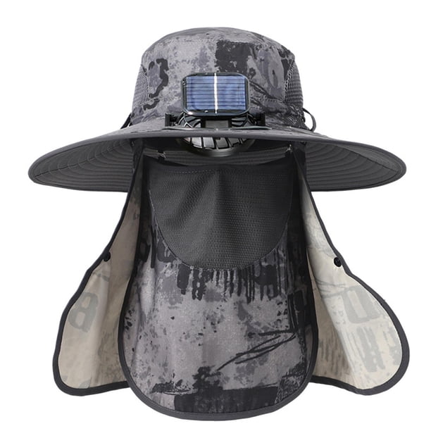 Sombrero solar de ventilador solar al aire libre, tapa de pesca de protección solar de borde anchos impermeables con colgajo de tapa del cuello de la Gris oscuro