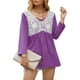 thumbnail image 1 of Top informal para mujer, manga larga, cuello en V, costura de encaje, diseño plisado, Top delicado y lindo para mujer, Top de otoño púrpura M, 1 of 6