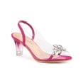 thumbnail image 1 of BLISSFUL STEP Women's Flower Rhinestone Slingback Clear Mid Heel Slip On Sandals Hot Pink 9, 1 of 7