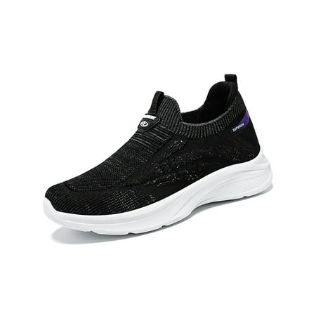 

Lumento Women Slip On Sock Sneakers Knit Upper Walking Shoes Non-Slip Running Shoe Black 7.5