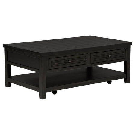 Coni Coffee Table, 2 Drawers, 1 Shelf, Black Wood Frame, 48 Inch