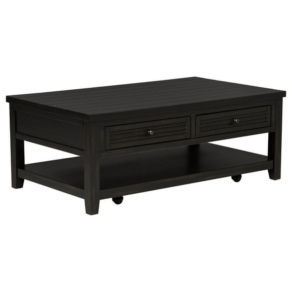Coni Coffee Table, 2 Drawers, 1 Shelf, Black Wood Frame, 48 Inch