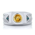 thumbnail image 2 of Gem Stone King Men's 925 Sterling Silver Round Yellow Citrine and Blue Diamond Ring (1.53 Cttw, Gemstone Birthstone, Available in Size 7, 8, 9, 10, 11, 12, 13), 2 of 5