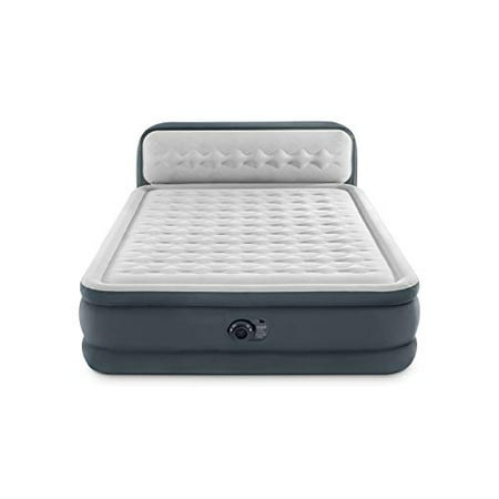 Intex 64447ED Dura Beam Elevated Fiber Tech Soft Air Mattress Bed with Built in Pump, Ultra Plush Headboard, and Portable Storage Carrying Case, Queen