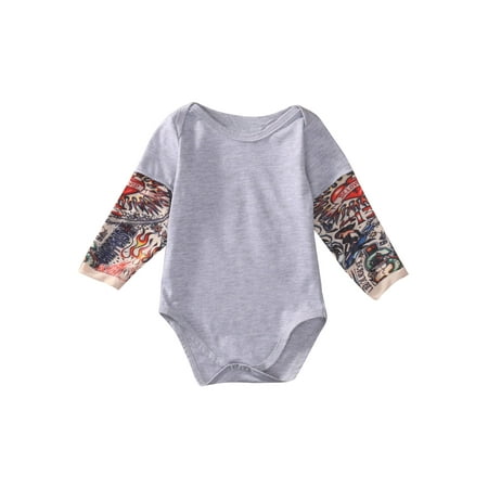 

Nokpsedcb Infant Baby Girl Boy Kid Tattoo Print Long Sleevess Romper Bodysuit Clothes Tops Grey 6-12 Months