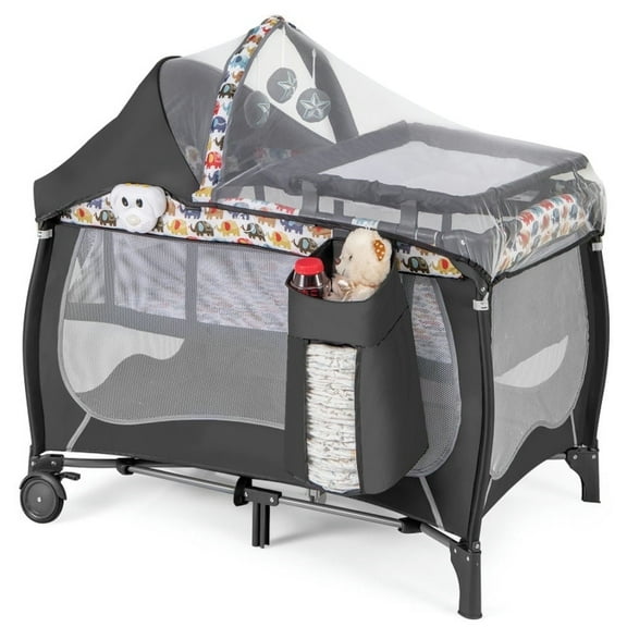 Topcobe 4 in 1 Portable Baby Center with Net and Music Box, Playpen for Babies and Toddlers-Multicolor
