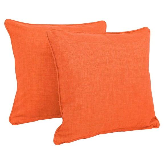 Blazing Needles 18-inch Double-corded Solid Outdoor Spun Polyester Square Throw Pillows with Inserts (Set of 2), Tangerine Dream