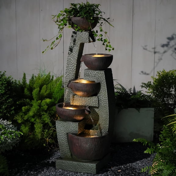 47.5" H Water Fountain Outdoor with LED Lights & Pump, 5-Tier Cascading Outdoor Fountain for Garden,Patio,Porch,Backyard,Home Art Decor Gifts for Housewarming