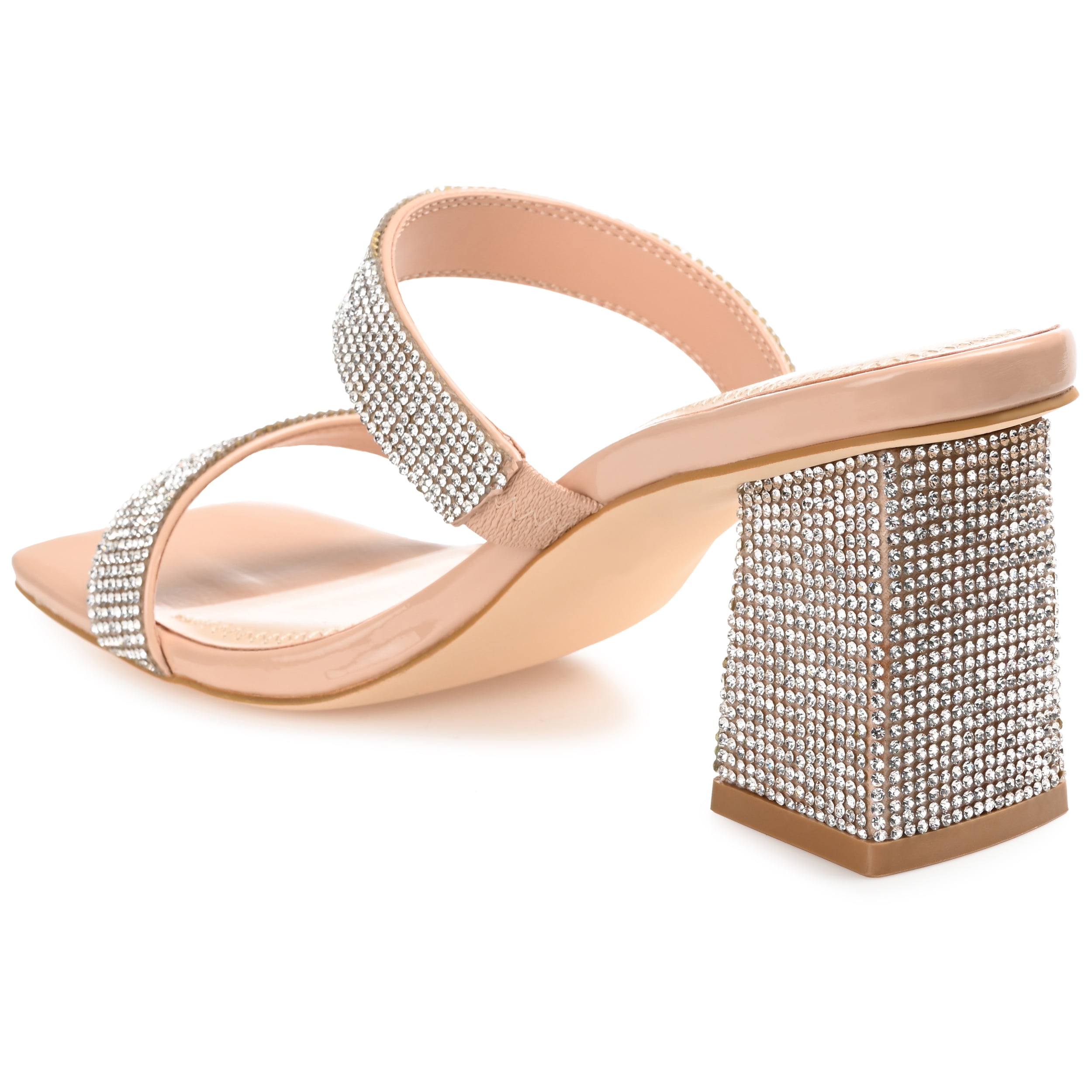 Journee Womens Shandee Rhinestone Detail Block Heel Evening Dress Sandals