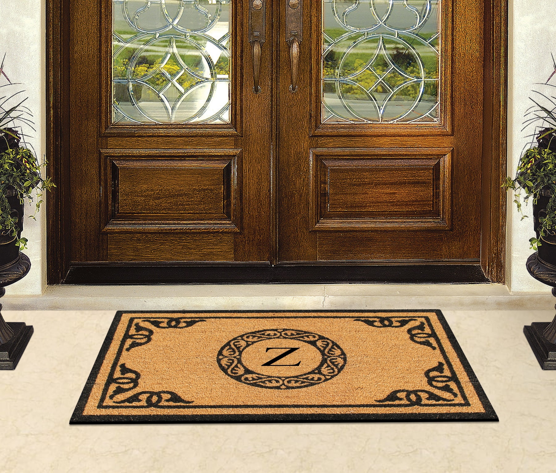 A1HC First Impression Hand Crafted by Artisans Geneva Monogrammed Entry Doormat For Outdoor Entrance Front Door Mat, 30"X48"