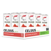 CELSIUS - Sweetened with Stevia - Watermelon Berry Carbonated Fitness Drink, ZERO Sugar, 12oz. Slim Can, 12 Pack
