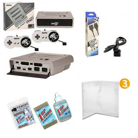 Super Retro Trio Gaming Bundle with 6' Foot Extension Cable, 3 Protective Universal Game Cases, Universal Cartridge Cleaning Kit - Silver and Black Edition