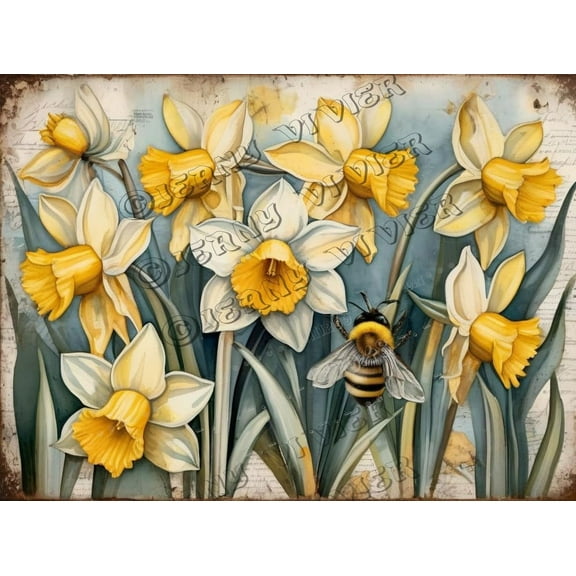 Floral Decor Daffodil Retro Aluminum Sign 12x8 IN Metal Tin Sign Daffodil Flower Farmhouse Wall Decor Rustic Kitchen Decor Tin Garden Signs for Outside Spring Flower Decor