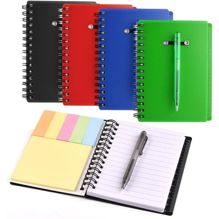 HTWW 4 Pieces Spiral Notebook Steno Pocket Notepad with Pen in Holder ...