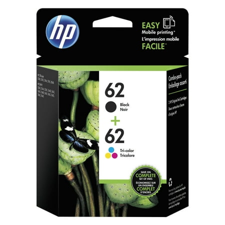 - HP 62 Black & Tri-color Original Ink Cartridges, 2 pack (N9H64FN)