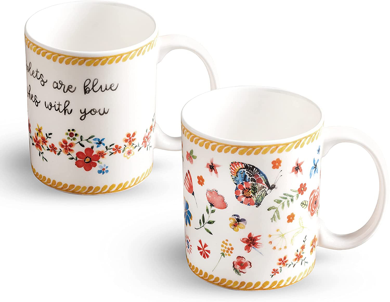 12 fl oz Ceramic Coffee Mug with Floral Botanical Pattern Porcelain Tea Cup 