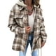 thumbnail image 1 of Chaqueta con capucha desmontable para mujer, chaqueta con capucha a cuadros a la moda, suave, cómoda y cálida, color caqui XXL, 1 of 6