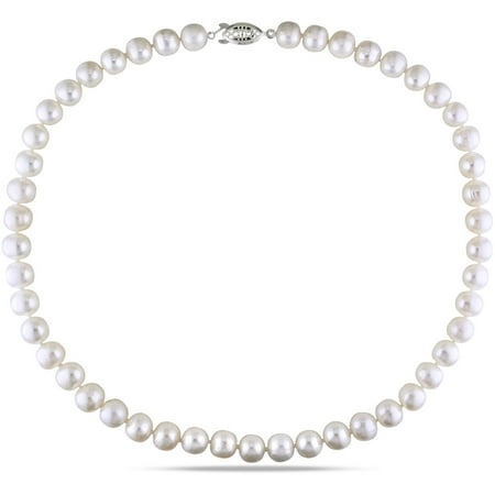 Miabella - 9-10mm White Round Freshwater Cultured Pearl Brass Strand ...