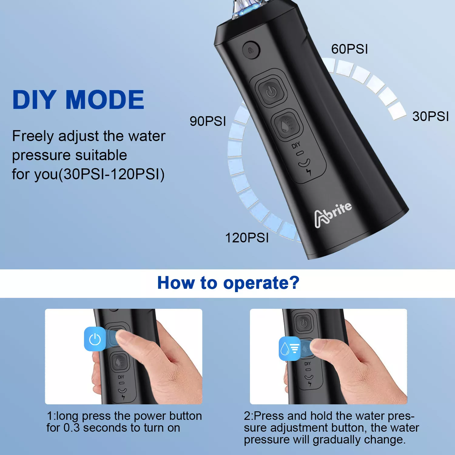 Abrite Cordless Water Flosser for Teeth Braces, Hygiene, DIY Speed 250ml Portable Oral Irrigator Dental Cleaner 7 Water Jet Tips, Black