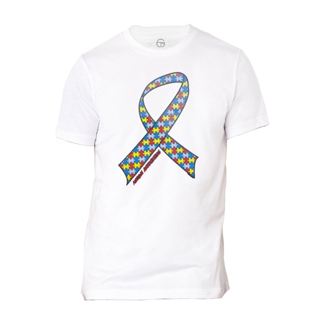 Autism Awareness Ribbon Mens Short-Sleeve T-Shirt - White - 2X-Large