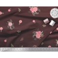 thumbnail image 2 of Soimoi Tissu en Soie Rouge Feuilles & Fleurs Roses Imprimé 1 Yard 42 Pouces de Large, 2 of 3