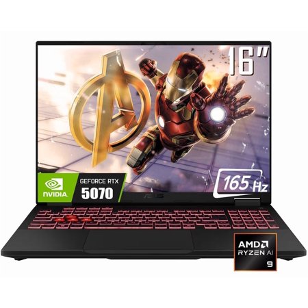 ASUS TUF A16 16" Gaming Laptop, 1920 x 1200 FHD+ 165Hz IPS Display, AMD 8-Core Ryzen AI 9 270, NVIDIA GeForce RTX 5070 8GB GDDR7, RGB Backlit KB, Win11 Home(32GB + 8GB DDR5 | 1TB SSD)