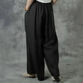 thumbnail image 5 of XFLWAM Women Linen Pants Palazzo Wide-Leg Drawstring Casual Loose Crop Elastic Waist Cotton Beach Pants Culottes Trousers Black XL, 5 of 9