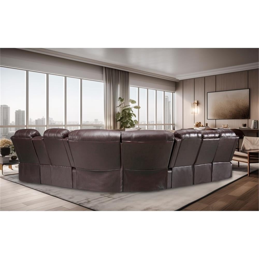 Pemberley Row Vegan Leather Brown Reclining Sectional Rectangular USB Power Sound System Unassembled