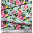thumbnail image 3 of Soimoi Rayon Crepe Fabric Bird,Leaves & Rose Floral Print Sewing Fabric Yard 46 Inch Wide, 3 of 3