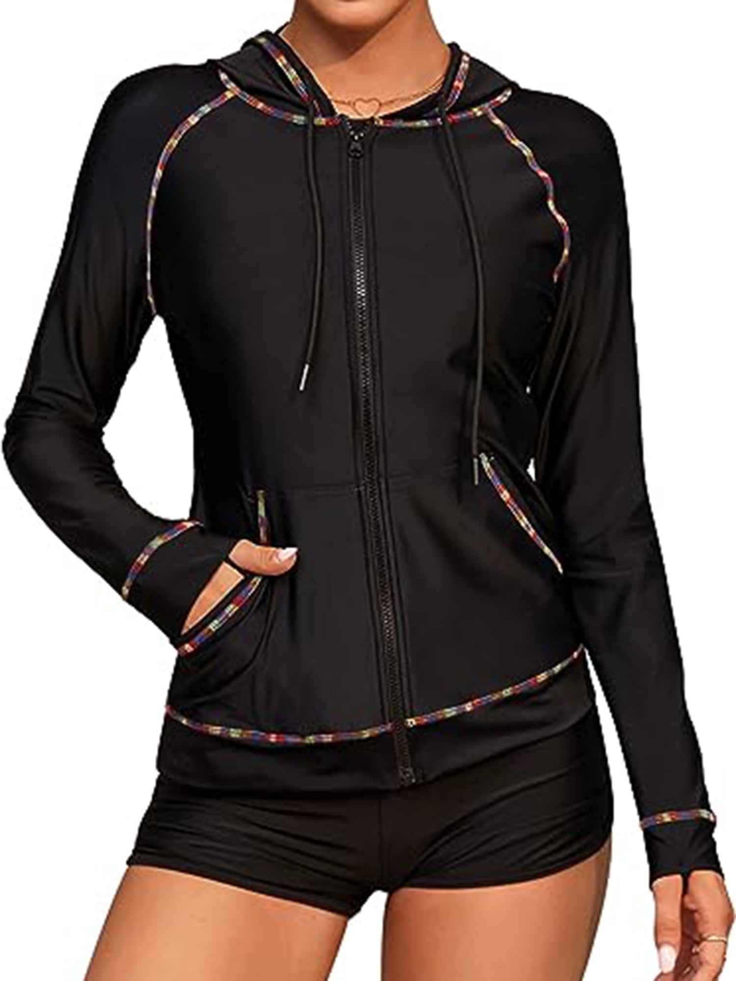 ALove Women Sun Protection Long Sleeve Rash Guard Hooded Swimming Shirt