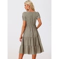 thumbnail image 4 of Unique Bargains Women's Floral Square Neck Puff Short Sleeves Tiered Ruffled Hem Dress XS Green Purple, 4 of 6