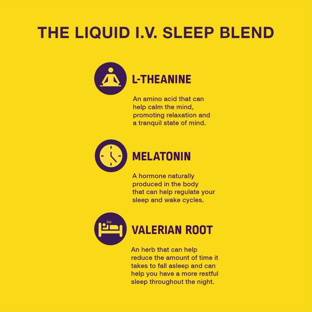 Liquid I.V. Sleep, Clean Sleep Support, Fast Acting, Natural Melatonin, L-theanine, Valerian Root, Sleep Aid (Blueberry Lavender, 10 count) - image 5 of 9