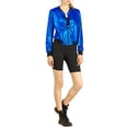 thumbnail image 3 of INSPIRE CHIC Women's Casual Stand Collar Metallic Zip Crop Length Bomber Jacket XL Blue, 3 of 8