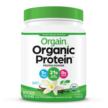 Orgain   Based Protein Powder, Vanilla Bean, 21g Protein, Vegan, 1.02lb
