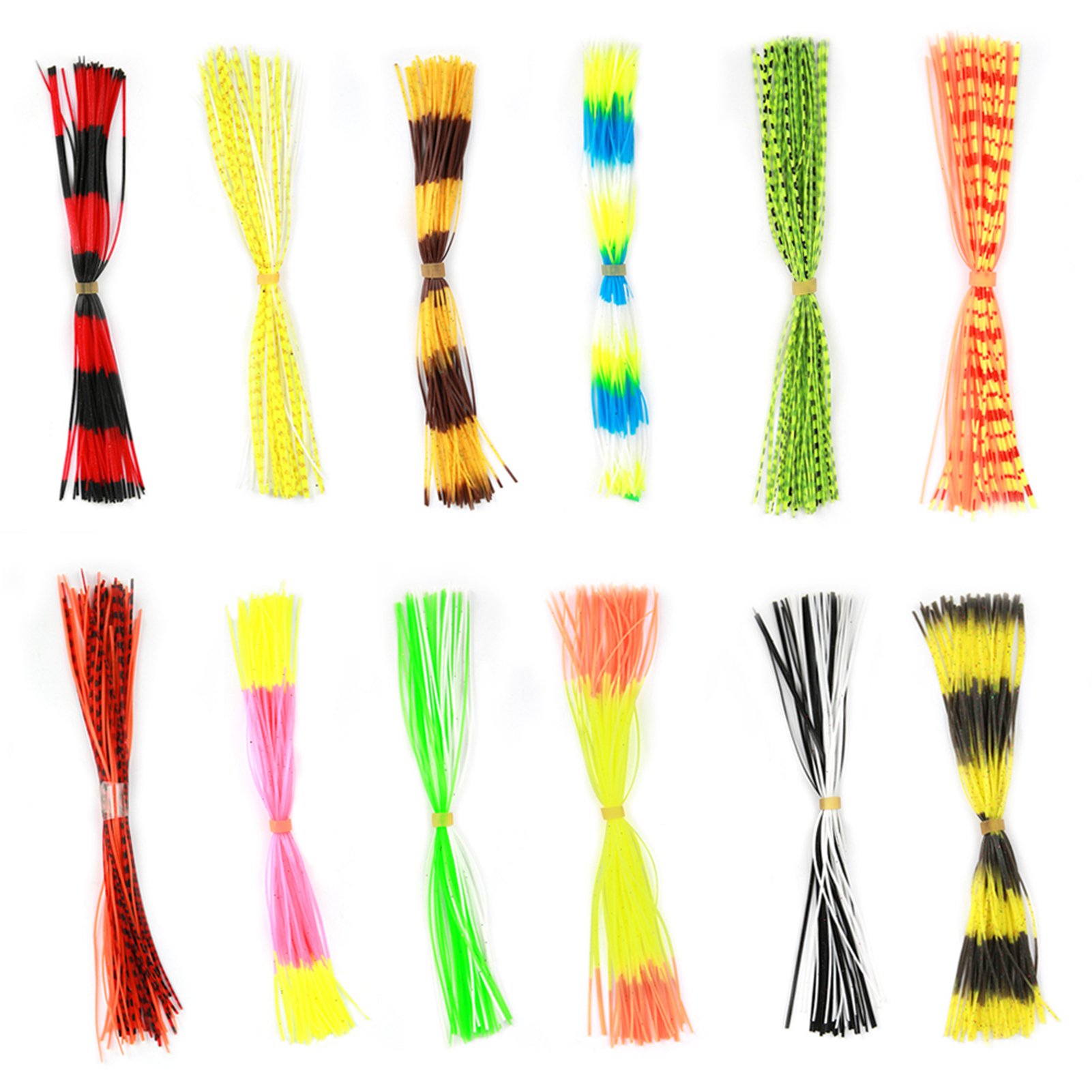 Fishing Accessory Spinnerbait Silicone Lure Skirts DIY Spinnerbait Accessories 600 Strands in 12 Bundles Bright Colors Luminous Powder Reusable for Making Your Own Lure