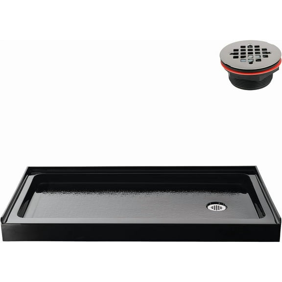 Streamline GB-2519-80-BL 60 in. x 36 in. Alcove Acrylic Shower Base in Glossy Black With Right Drain, Drain Included