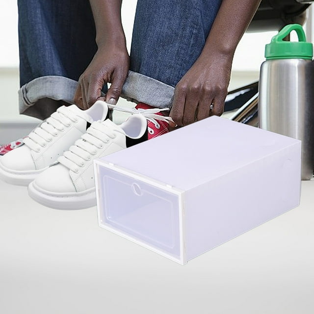 Boîte de Rangement pour Chaussures en Plastique Transparent avec Couvercle Rabattable - Organisateur Empilable 12,2 x 8,3 x 4,7 Pouces pour Placard, sous le Lit - 1 Pack Tiroir à Chaussures Blanc Akmoler / Plastique, Blanc