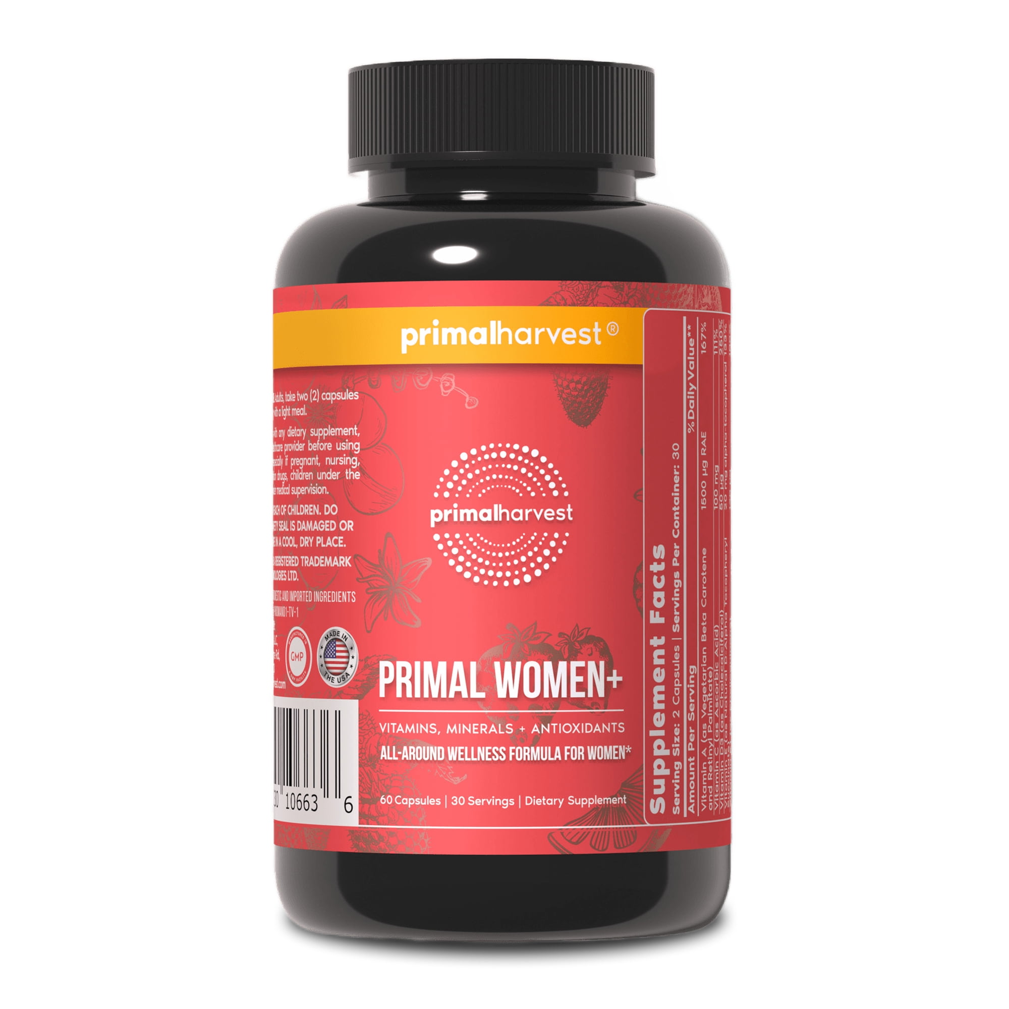 Primal Harvest Women's Multivitamin with Biotin, Lutein, Zinc, 30 Capsules