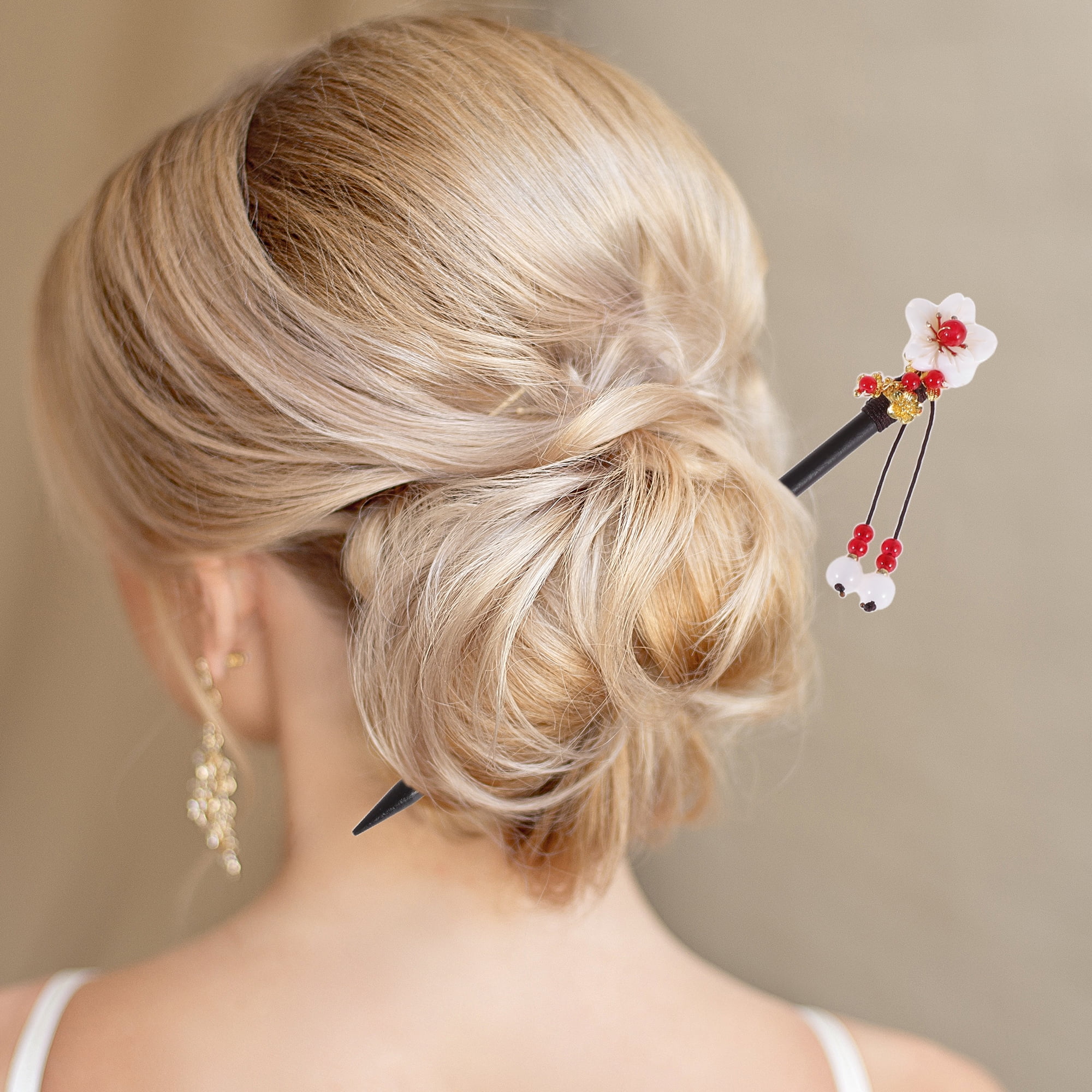 Unique Bargains Hair Stick Pin for Women 1Pc Black, Red, White [Flower Tassel]