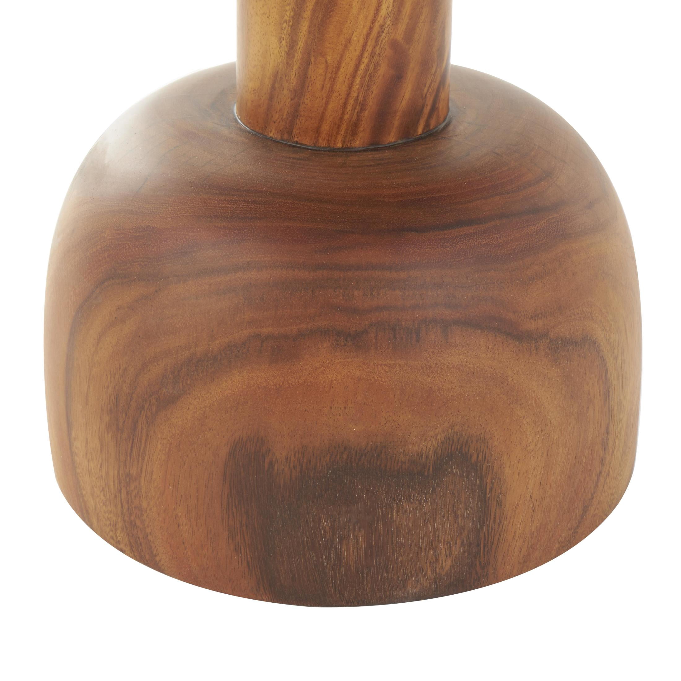 DecMode 16" x 16" Brown Wood Handmade Accent Table with Rounded Block Base, 1-Piece