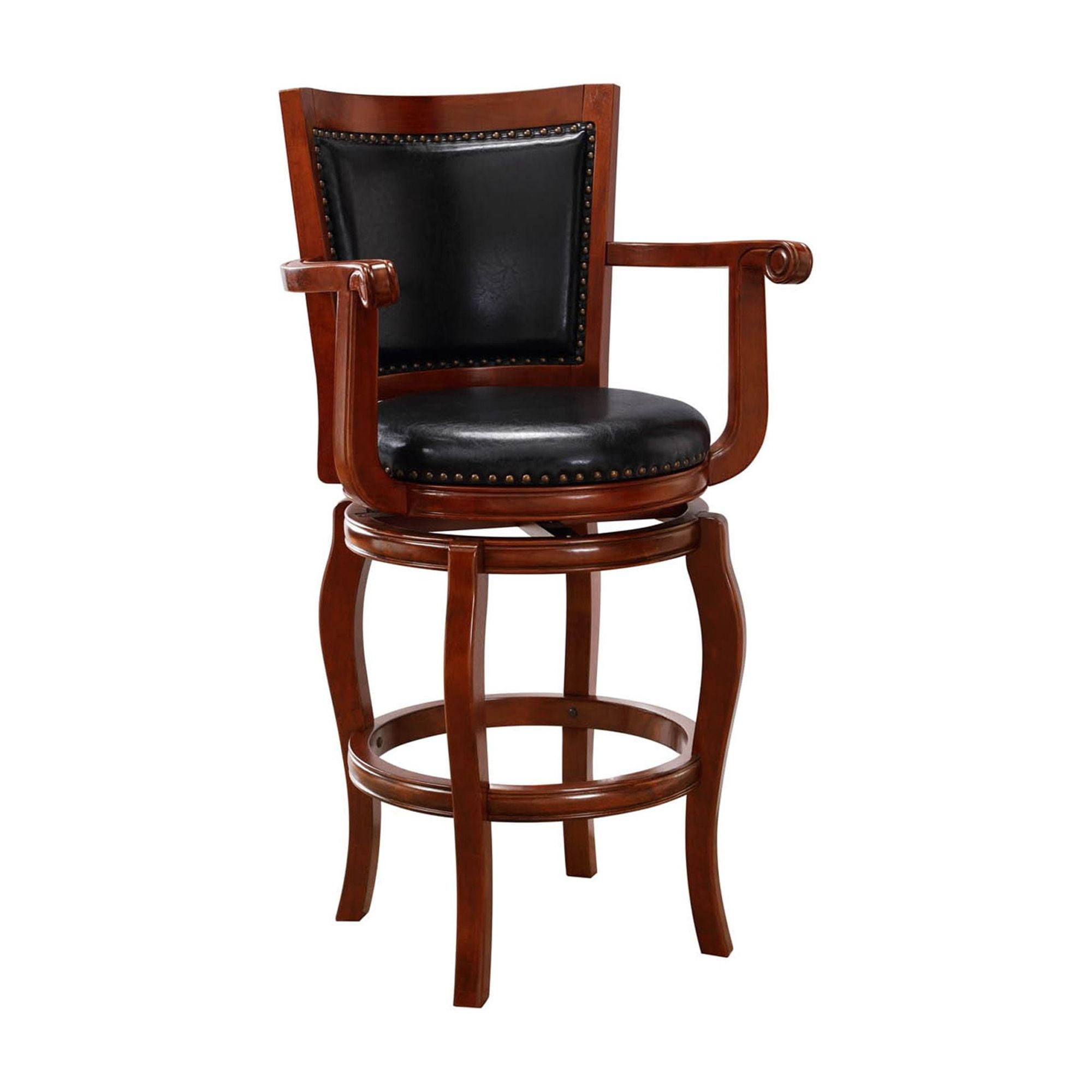 Boraam Jones 29in. High Back Swivel Wood Bar Stool with Arms - Black/Cherry Finish