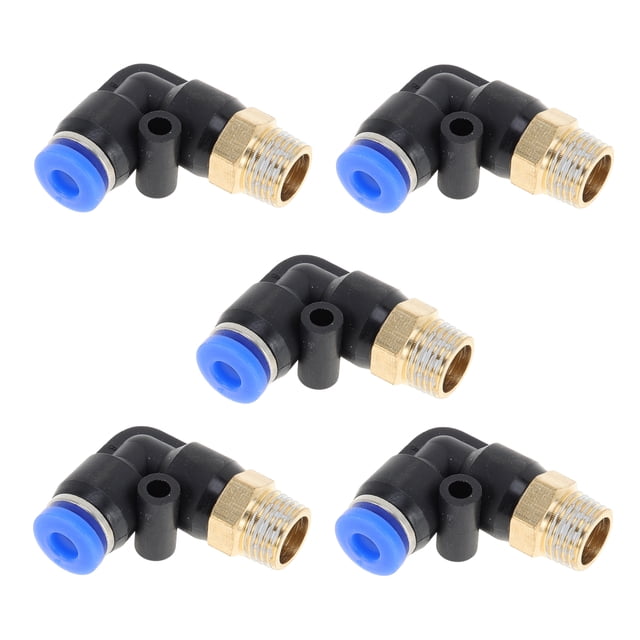 Conectores de aire de empuje únicos Bargains 5/32" unión rápida de línea de aire de 90 grados plástico metal 1/8" BSPT 5 piezas azul negro tono dorado