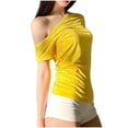 thumbnail image 5 of Aobny Sexy Vacation Tops One shoulder Yellow Women Blouse Elbow-Length Crew Neck Womens Spring Tops 2025, 5 of 5