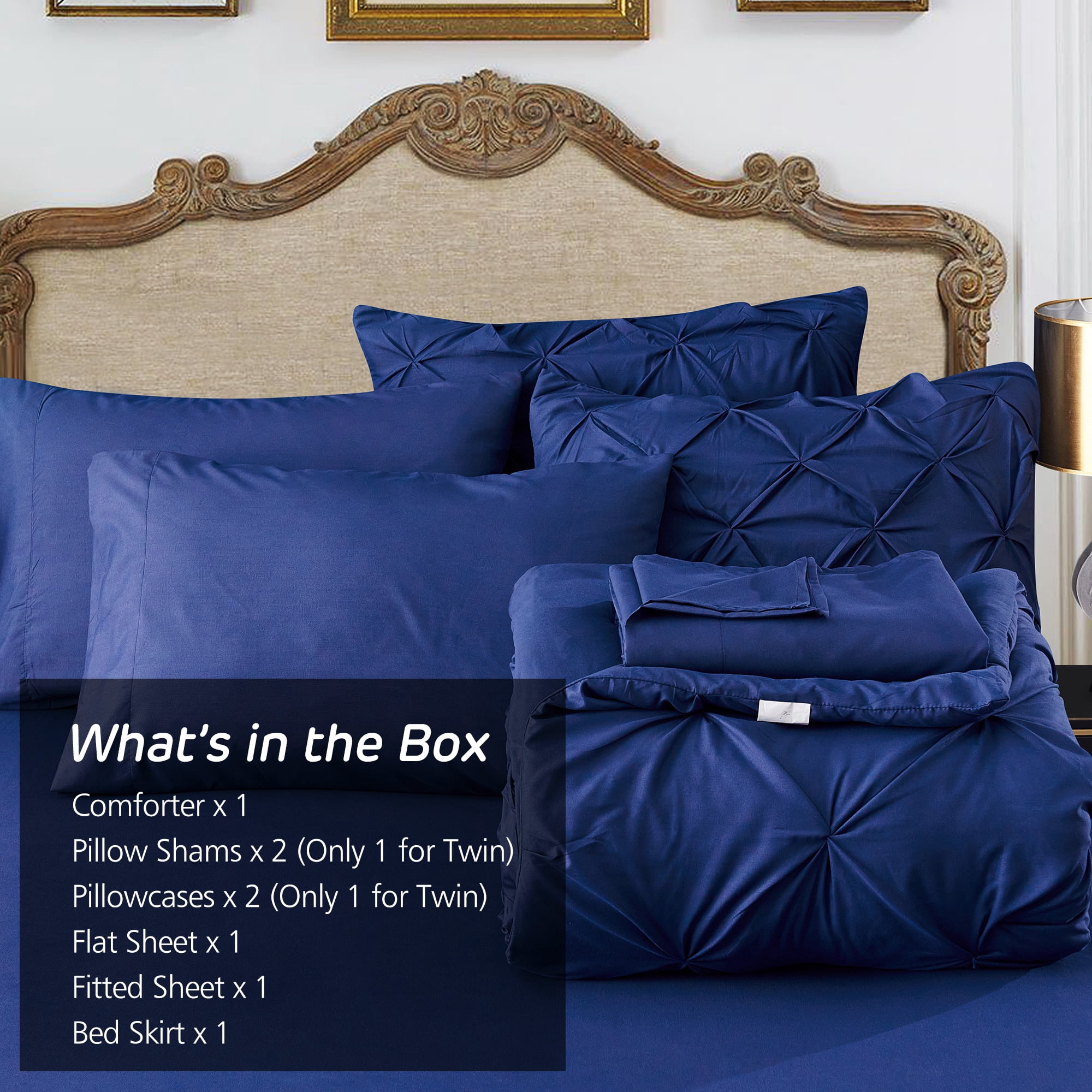 JML 8 Piece Pinch Pleated Pintuck Comforter Set - Bedding Bed in A Bag, Cal King, Navy