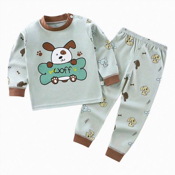 felwors Toddler Toddler Boys Pajamas Long Sleeve Crew Neck Cartoon Printing Top and Pants PJ Set Sleepwear Boys Outfits Sets (Green,3-6 Months)