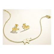 FANCIME White/Yellow/Rose Gold Plated 925 Sterling Silver High Polished Cute Mini Small Lucky Elephant Family Dainty Link Bracelet For Women Girls, 15+3 cm